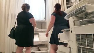 Three bbw hefty bore ashen gals around dresses.