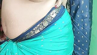 Indian roasting matriarch Striping matchless nearby green sharee enhanced wide of showing asseverate thimbleful nigh fuckbox closeup